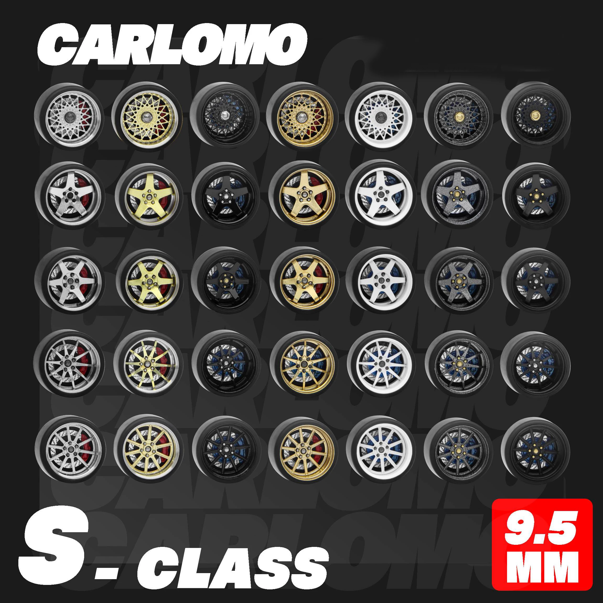 Carlomo 1/64 Wheels S-Class Wheels With Rubber Tires Brake Disc Assembly Rims Modified Parts for Model Car Tomica 4pcs Set E02