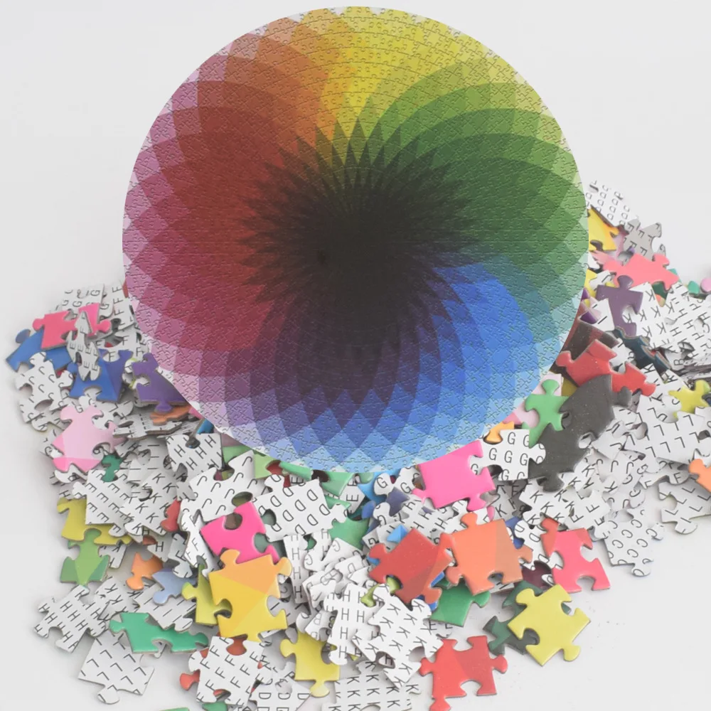 Round Puzzle Adult Puzzle 1000 Pieces Round Thousand Color Rainbow Paper Decompression Toy Mural Decoration