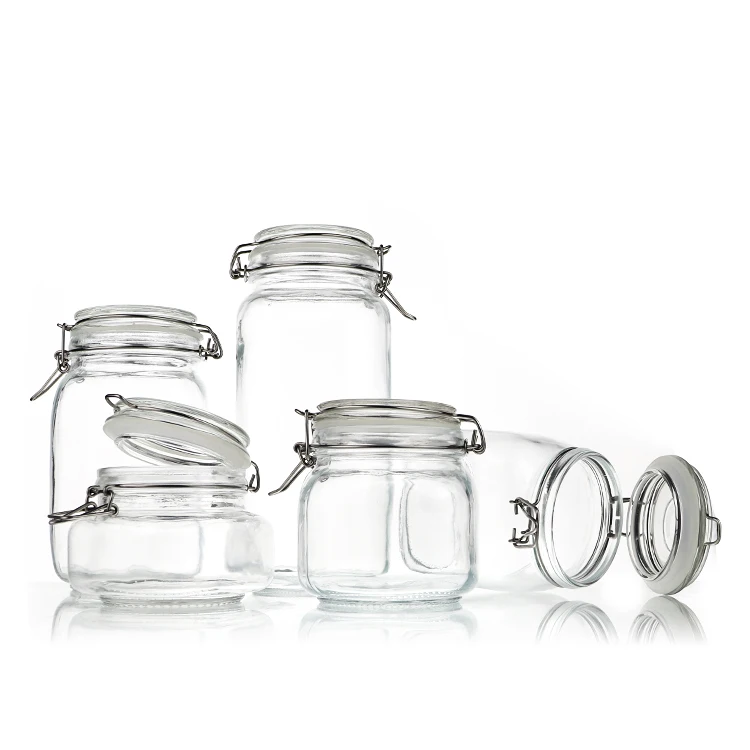 Free sample Wholesale empty luxury glass jar custom 750 ml 1000 ml 1500 ml 2000 ml Stock Sealable Jars with Locking Lid