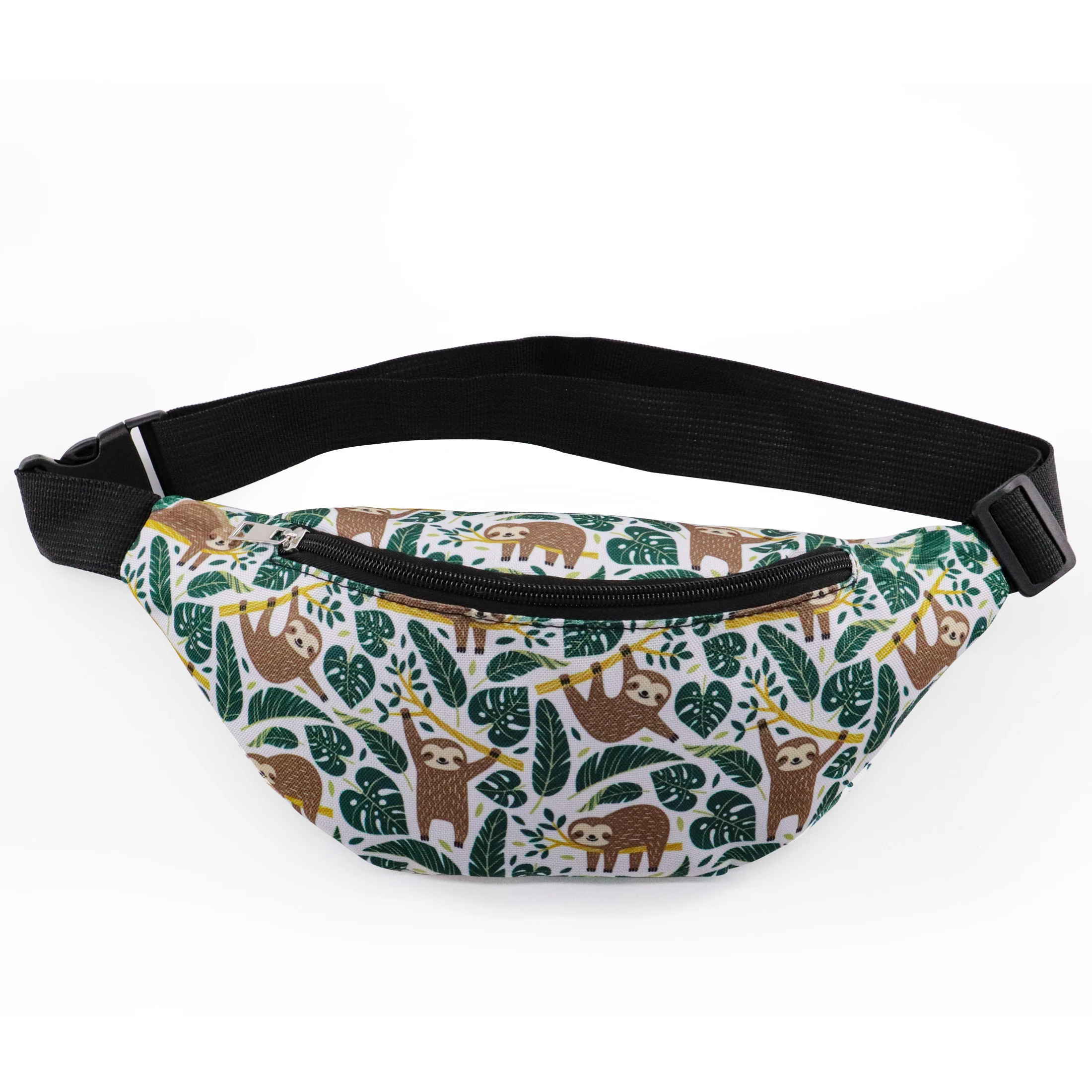 Custom Print Funny Cute Sloth On Tree Branch Waist Bag Belt Bag Adjustable Sling Pocket 3D full Printing Hip Bum Bag Cycling