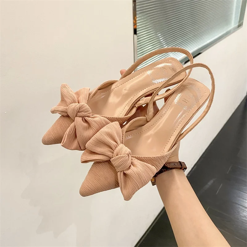 2022 ins fairy temperament net red celebrity French girl pointed bow bow back empty sandals