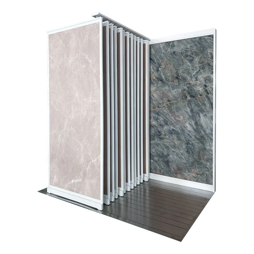 Rail-Mounted Ceramic Marble Stone Plate Showroom Display Stands Push-Pull Panel Sample Granite Metal Sliding Tiles Display Rack