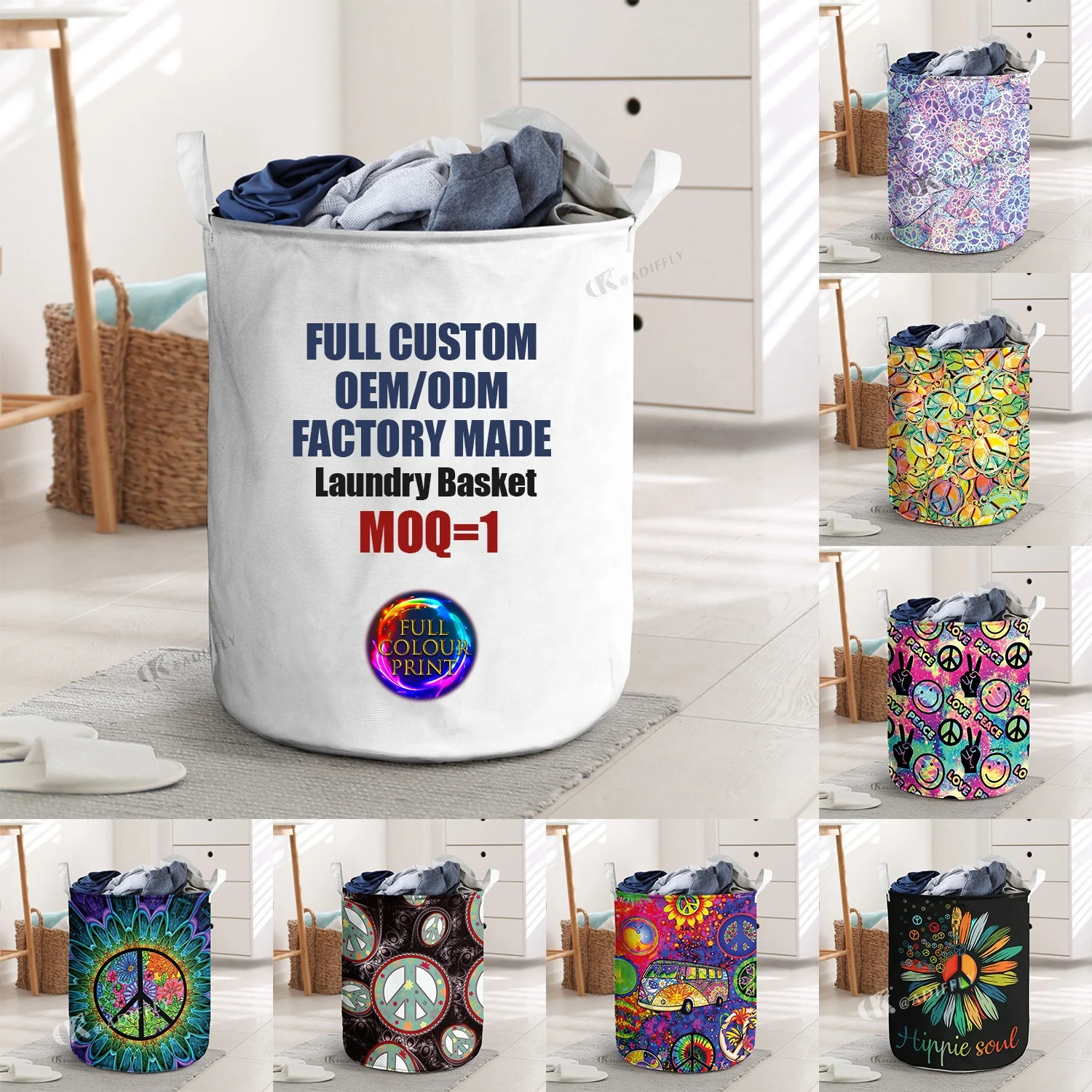 Personalized Laundry Basket Folding Collapsible Bathroom Bag Storage Dirty Garment Hamper Portable Foldable Custom Laundry Bag