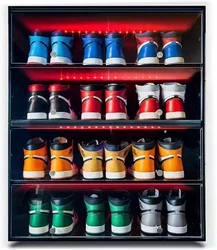 customizable jordan shoes display rack shoe rack with LED lights panel furniture factory price for wholesale
