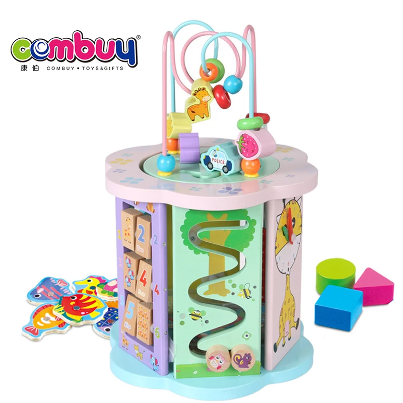 Multifunctional treasure box garden bead maze activity game baby wooden cube toy