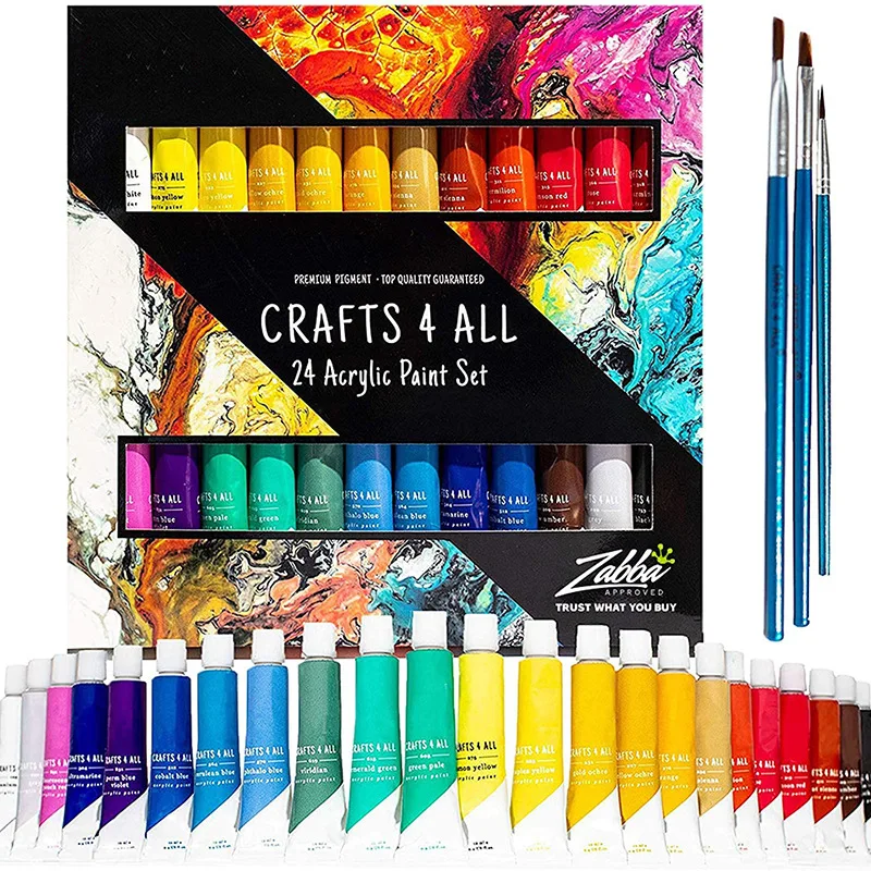 Amazon Hot Selling Wholesale 24 colors T-shirt shoes paint acrylic gift box with palette and paint brushes canvas board