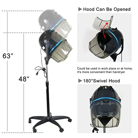 Professional Adjustable Hooded Floor Hair Bonnet Dryer Stand Up Rolling Base with Wheels Salon Equipment
