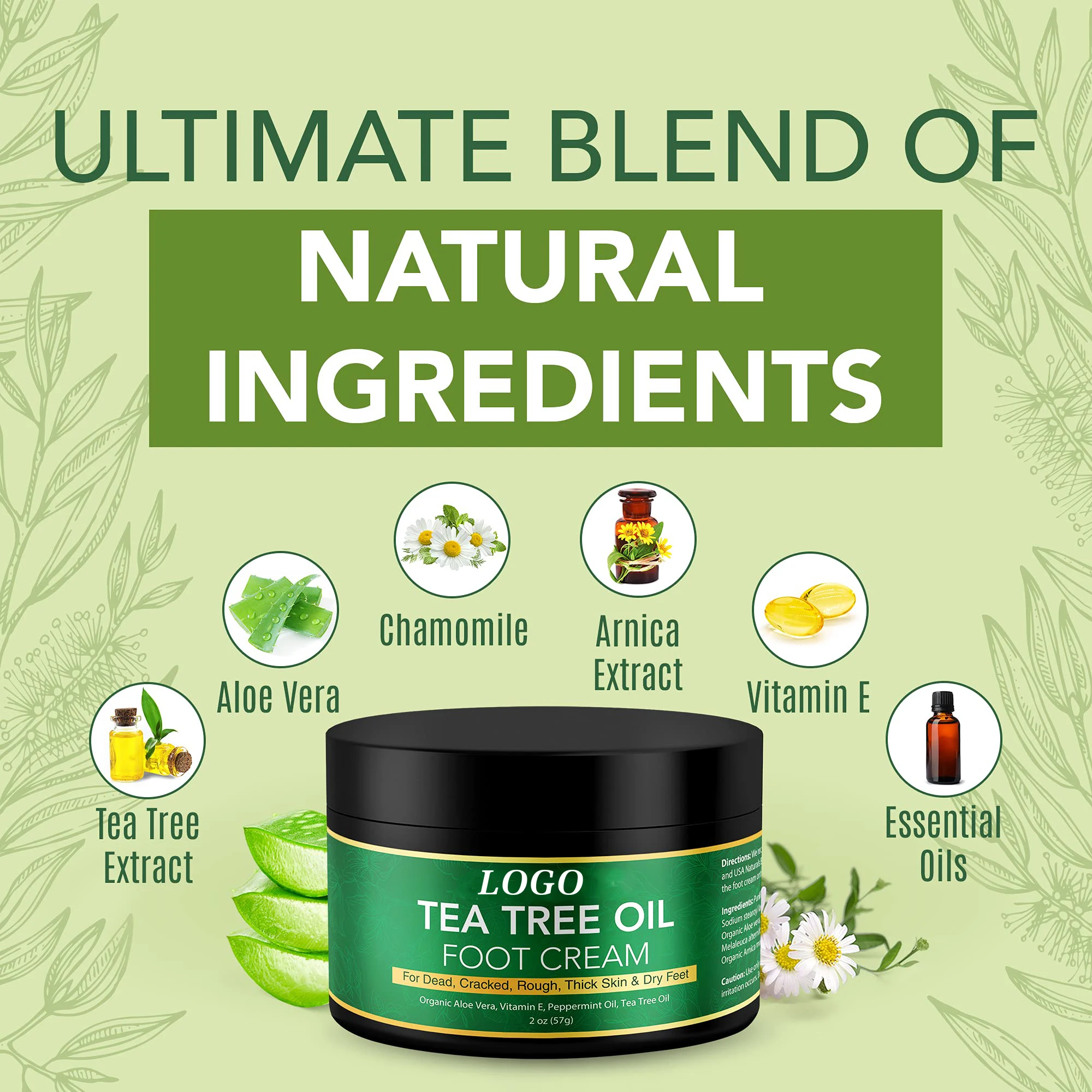 Private Label Tea Tree Foot Skin Care Deep Moisturizing Fast Absorption For Dead Cracked Rough Thick Skin & Dry Feet Foot Cream