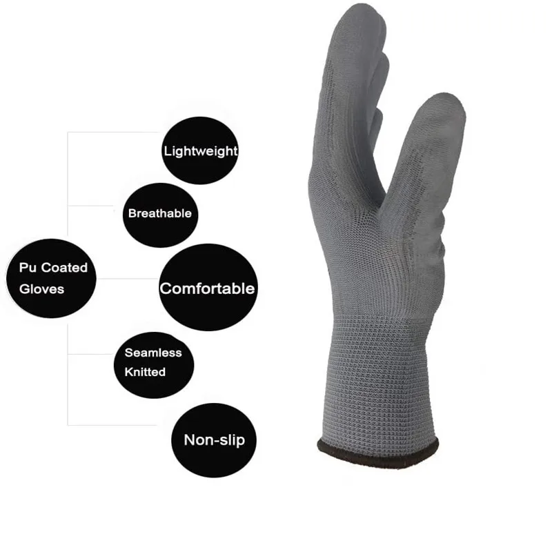 13 Gauge Stretch Filament Yarn PU Coated Gloves For Oily Material Handling Smooth Grip PU Hand Gloves Ultra Thin PU Gloves