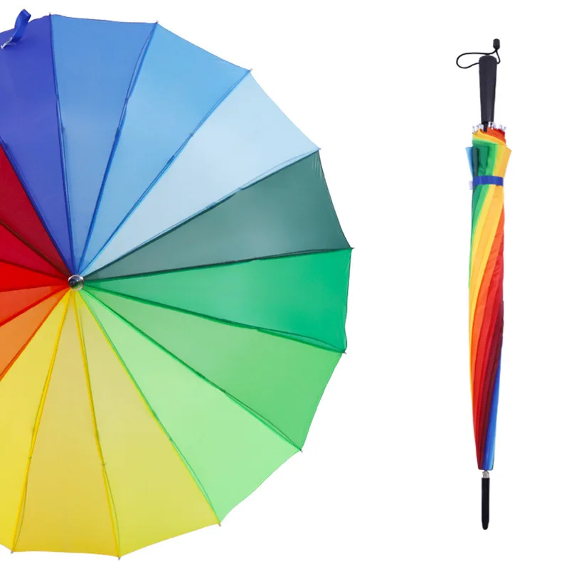 Rainbow Colorful 16K Windproof Golf Umbrella Long Handle Women Automatic Opening Custom Logo Light Weight Rain Guarda Chuva
