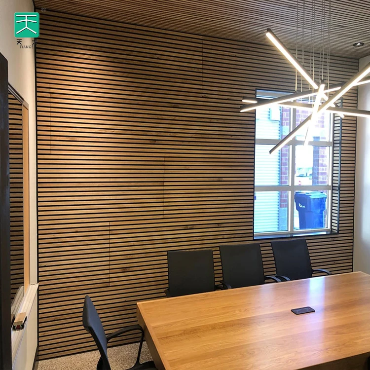 TianGe Room Internal Akupanel Led Stripe Slat Wooden Pet Wall Acoustic Polyester Wood Acoustic Panel for Stadium