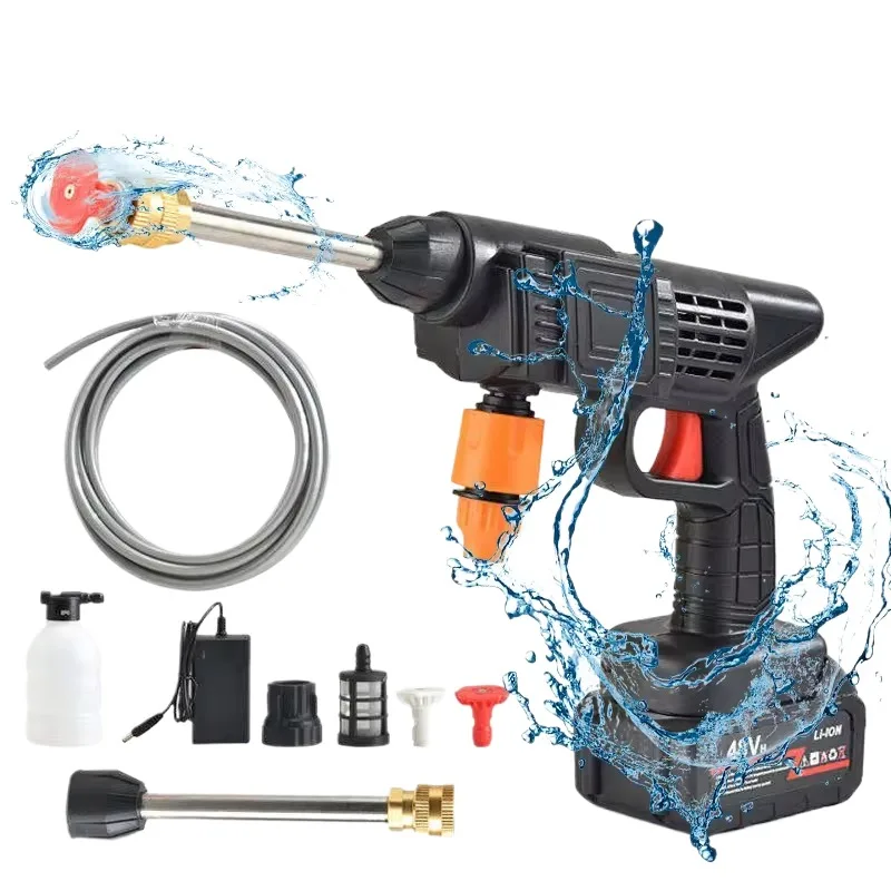 Car Washer High Pressure Portable Wash Gun 12V 24V 48V 96V Cordless Electric Cleaning Machine Lithium Battery Washer Spray Gun