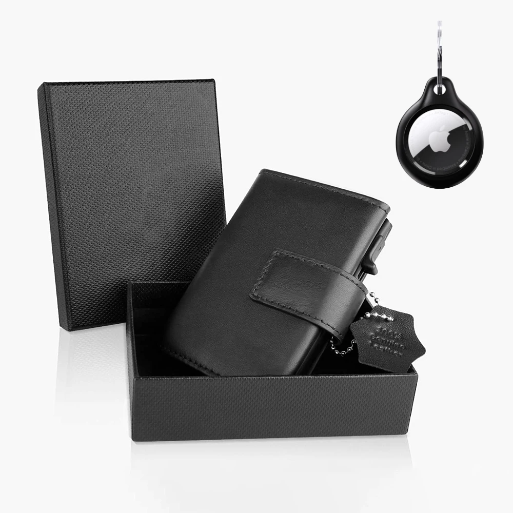 Man wallet with Airtag Holder Rfid Aluminium Card Holder with Money Clip Coin Purse airtag Wallet Small Leather Wallet Air Tag