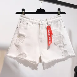 Summer Tassel Ripped Denim Shorts Black White Blue Skinny High Waisted Casual shorts For Women Hole Jeans Short