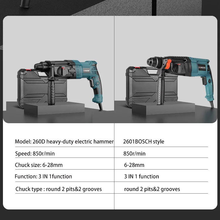 Industrial High Power Heavy Duty Jackhammer 28mm Diameter SDS Concrete Breakers Electric Demolition Rotary Hammer Drill Set