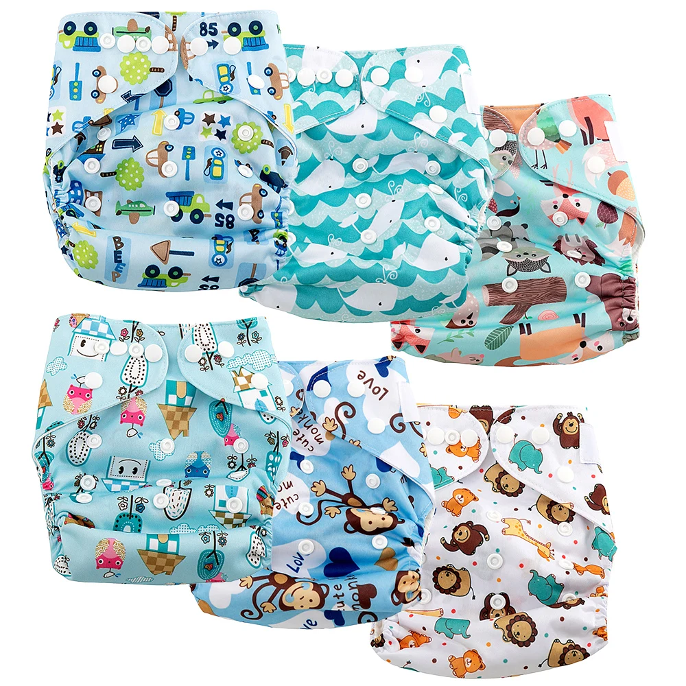 Reusable Cloth Diapers 6 Pack+12 pcs Microfiber Inserts One Size Adjustable Washable Pocket Nappy Covers for Baby