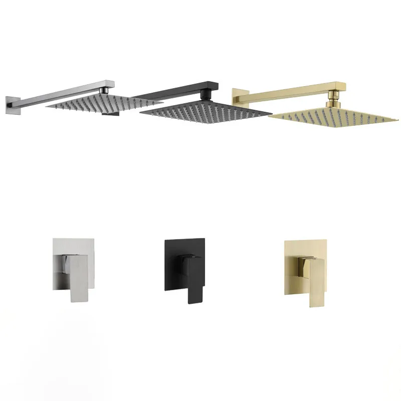 square stainless steel shower head in wall rainfall black/gold/chrome concealed shower set for bathroom