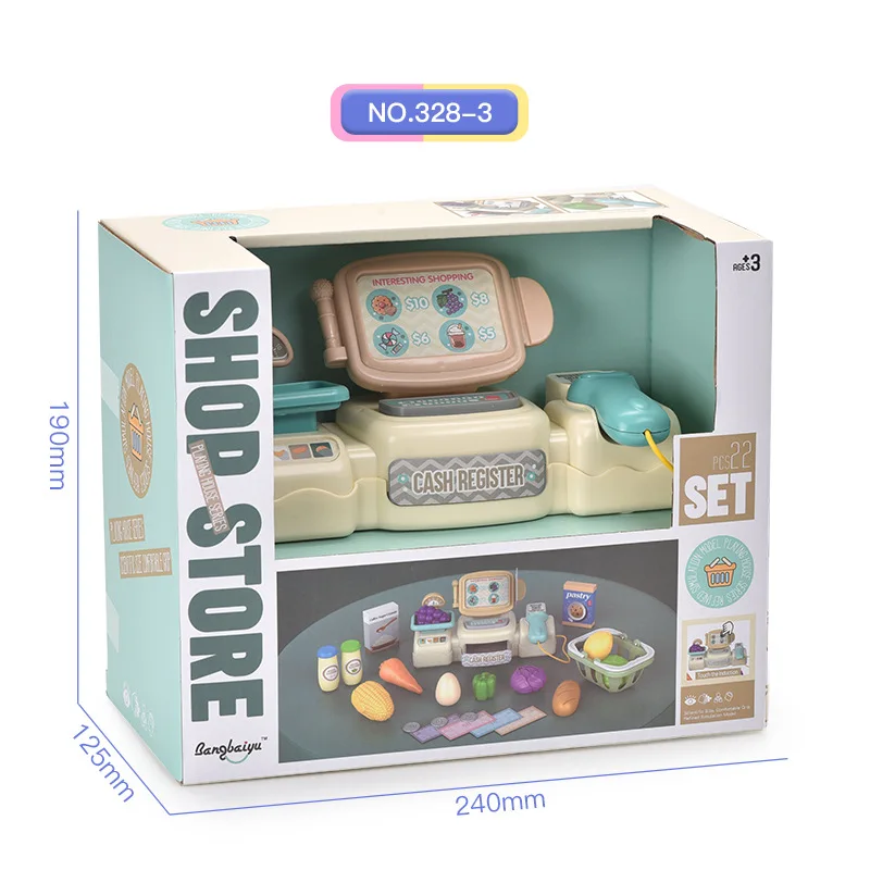 Pretend play calculator cash register with real scanner kids kitchen set toy for kids