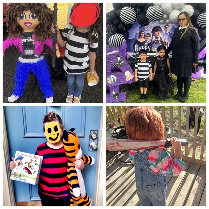 Custom Halloween Christmas Striped Tee Boys Long Sleeve T-Shirt 100% Cotton Colorful Kids Striped T-Shirts