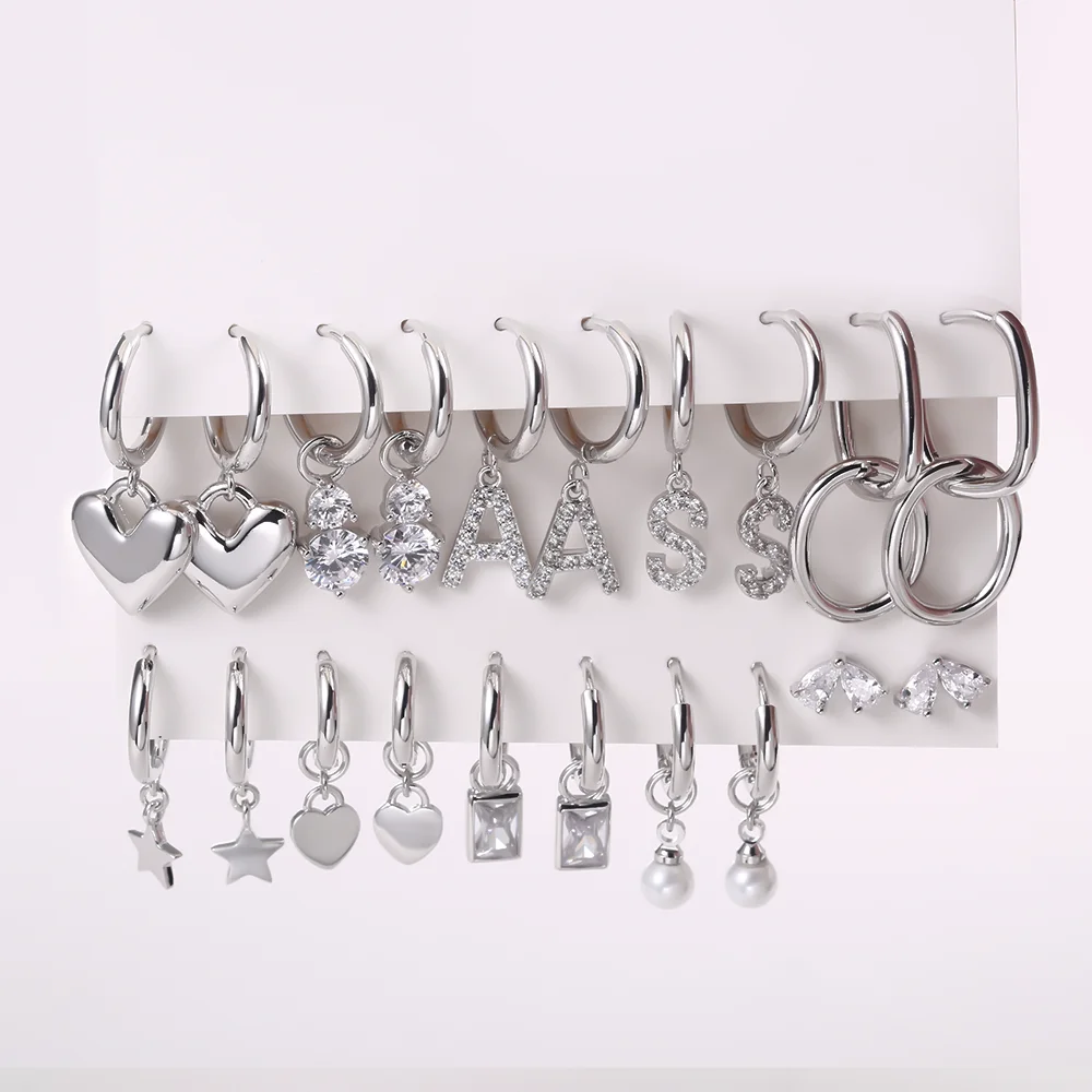 Custom geometric silver gold plated earrings stainless steel jewelry heart star stud hoop huggie freshwater pearl drop earring