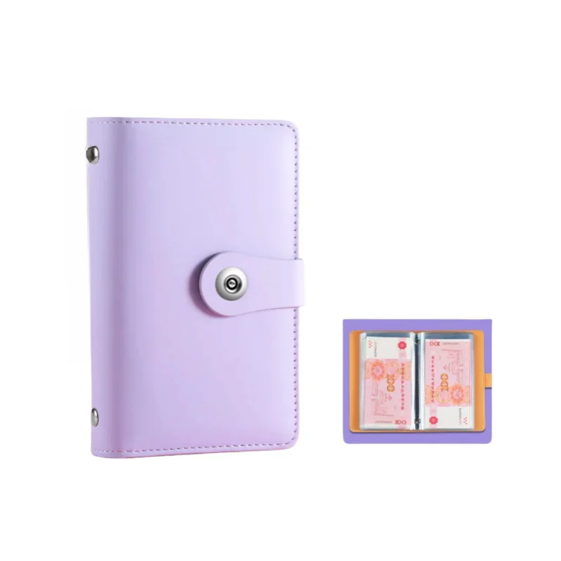 Useful 50 PP pocket money savings notebooks soft cover PU leather binding receipt storage clip A6 deposit receipt budget binder