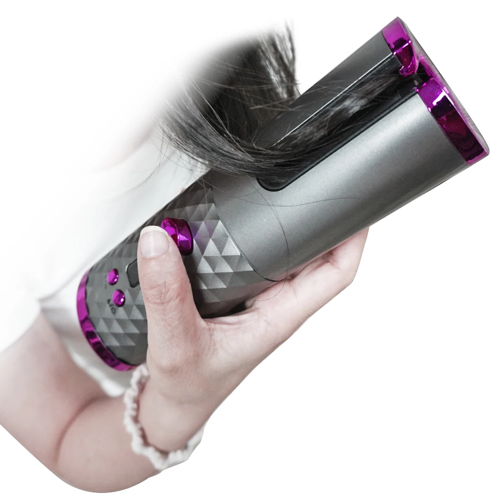 Automatic Curling Iron Cordless Hair Curler with 6 Temps Rechargeable Rotating Curling Iron Portable Curling Wand