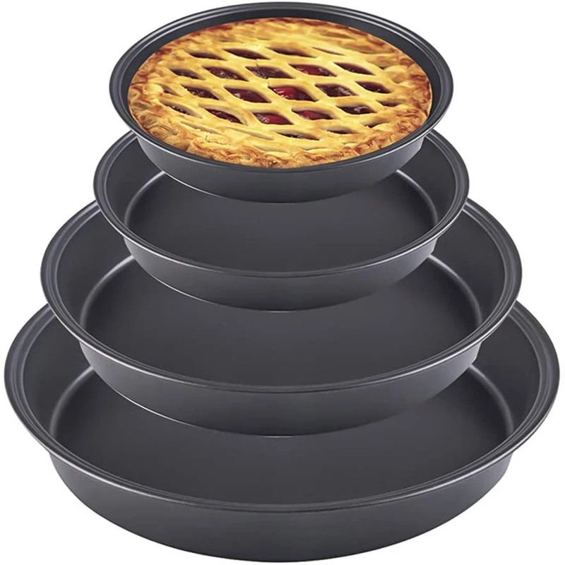 RAYBIN 6 дюймов 8 дюймов 10 дюймов, антипригарная большая круглая глубокая Кондитерская форма из углеродистой стали для выпечки пиццы, набор из 3 противней