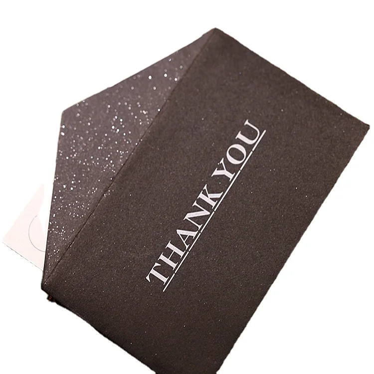 Индивидуальная индивидуальная печатная рециркулированная бумажная Подарочная бирка, пригласительная открытка на день рождения с черным конвертом, благодарственные открытки