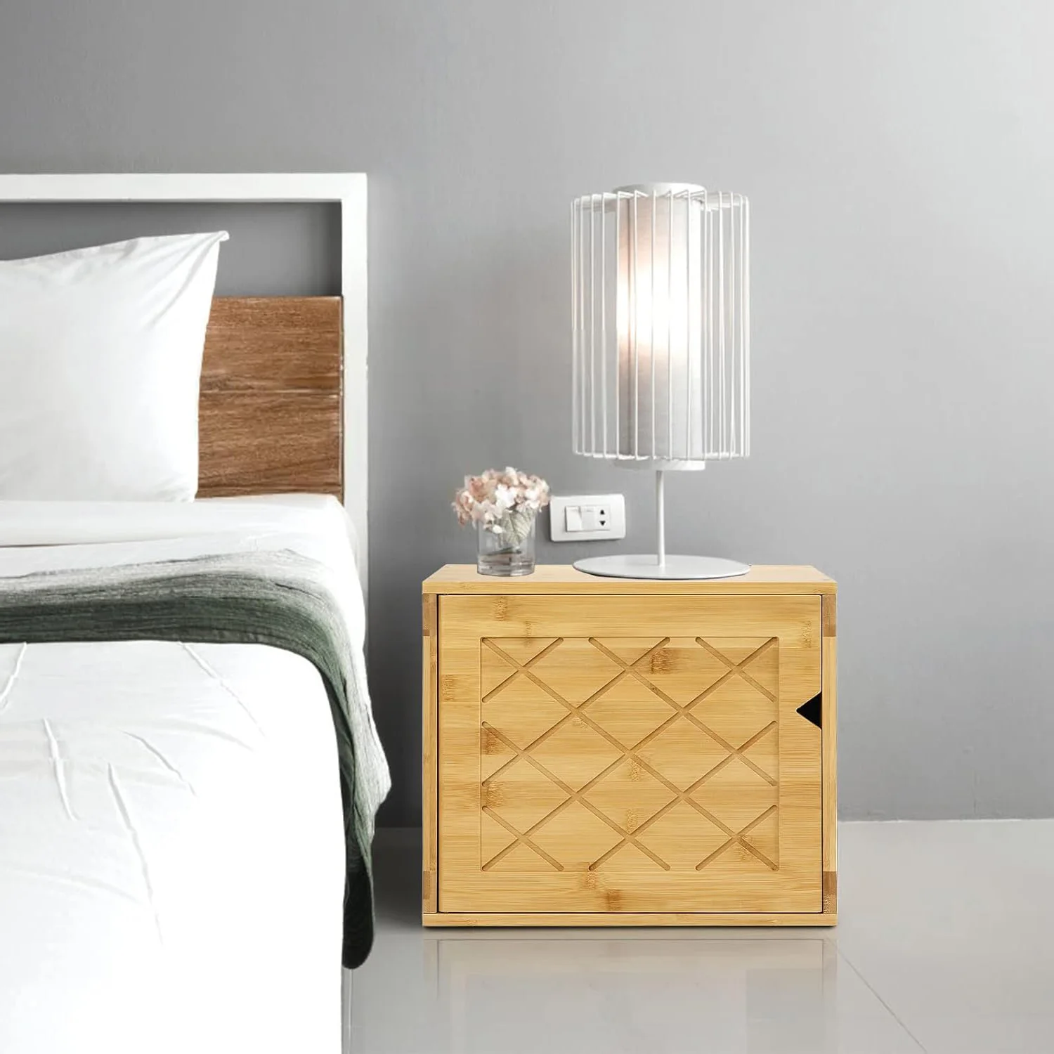 Bamboo Cube Bookshelf Stackable Connect Storage Cube Cubby Organizer with Door Wood storage box