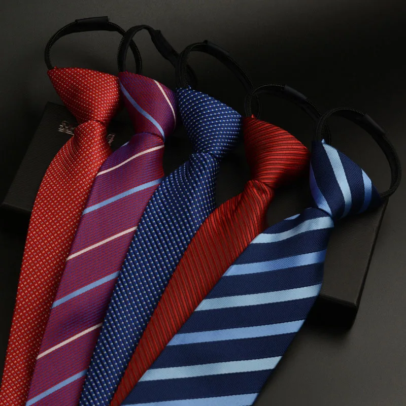 Hot Selling Dot Stripe Pattern Multi Color Polyester Zipper Neckties Zip Neck Ties For Men