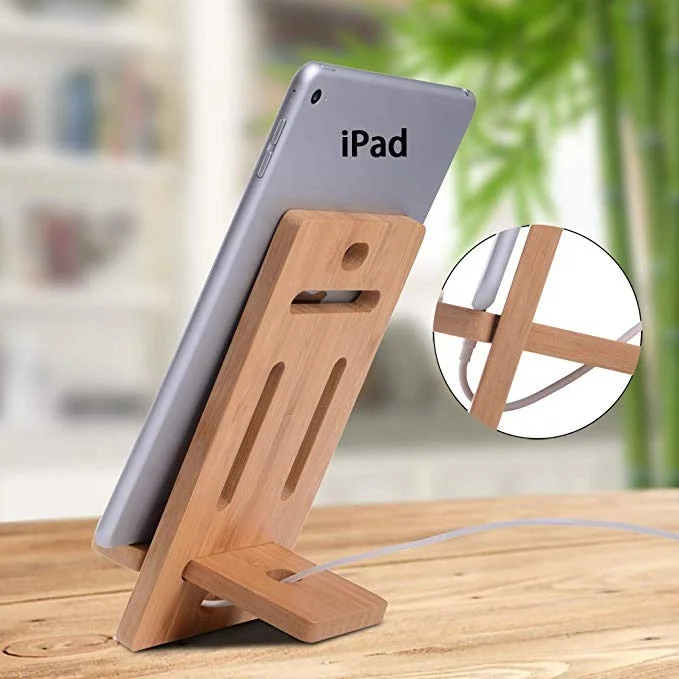 
Desktop adjustable universal natural bamboo tablet mobile cell phone stand holder 