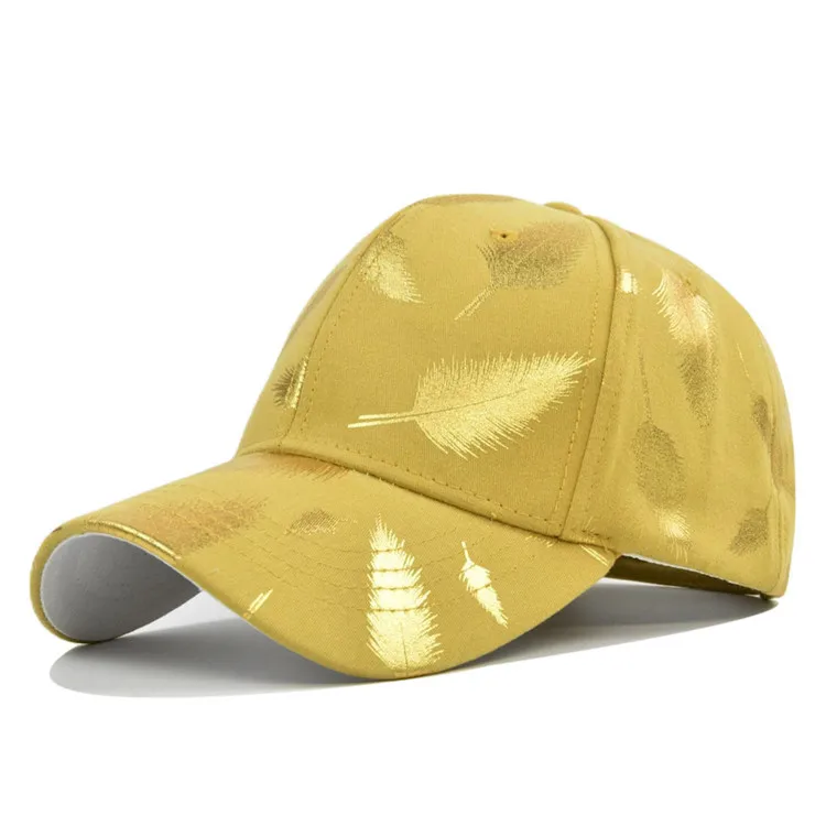 Winter Stylish Bronzing Feather Baseball Cap Men Women Yellow Gold Leaves Baseball Hats
