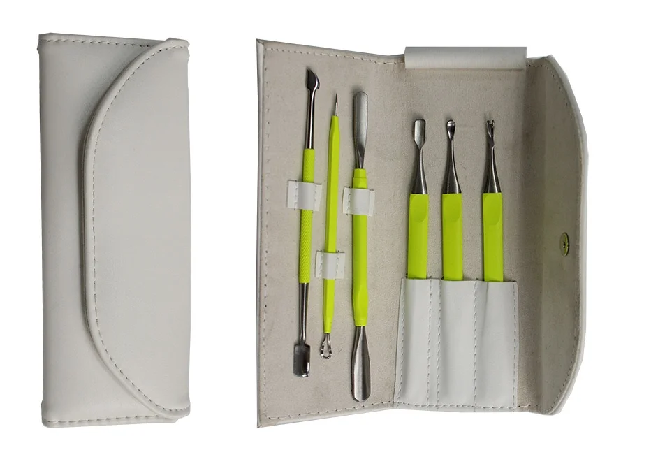 6pcs Durable Dual Head Nail Trimmer with PU Case Easy Portability Colorful Cuticle Pusher Manicure Cleaner Tools Nail Art Tools