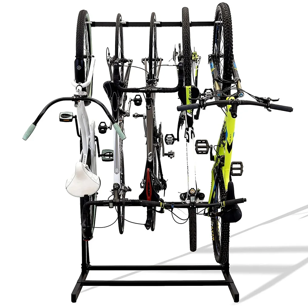5 Bike Freestanding Bike Storage Rack Indoor Garage Floor Stand Bicycle Organizer