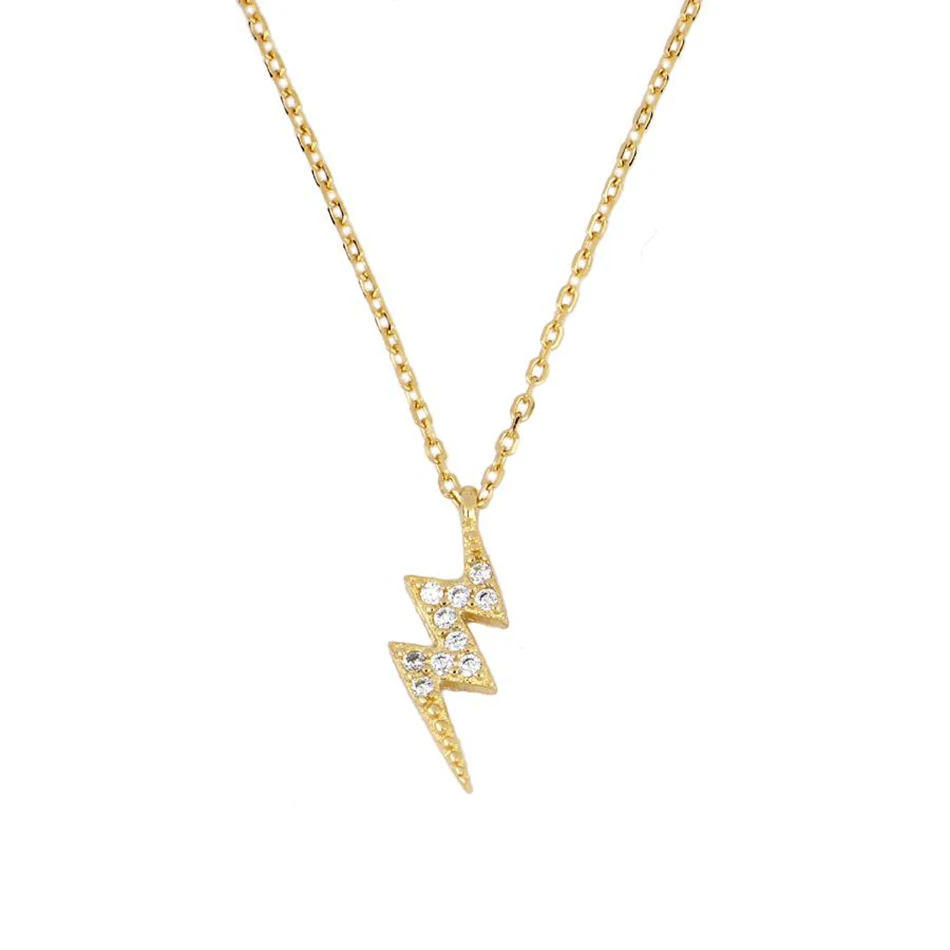 Эксклюзивная 925 стерлингового серебра 18K позолоченный сверкающий фианит Lightning ожерелье для женщин Thunderbolt