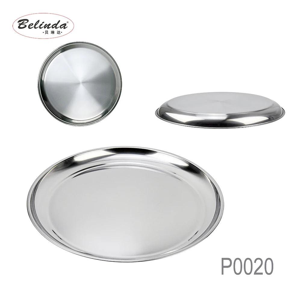 Home Hotel Restaurant Dinnerware Metal 555 Stainless Steel Round Serving Tray with Decorative