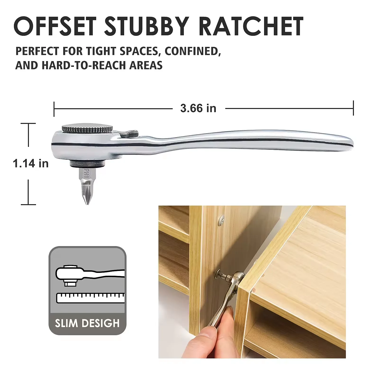 Mini 1/4 Inch Ratchet Set Low Profile Offset Bit Set with 72-Tooth Ratcheting Wrench tool kit