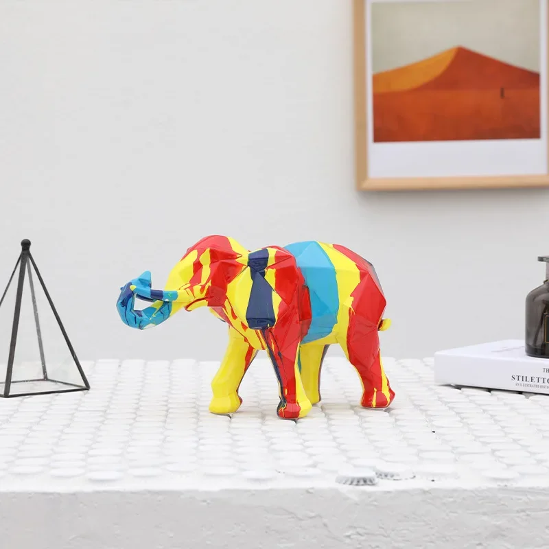 Dripping Color Graffiti Colorful Resin Decoration Cartoon Animal Elephants Small Statues Home Decoration Crafts