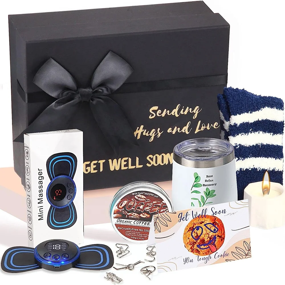 Blanket Eye Mask Socks Card Post Surgery Care gift set for Men Get Well Soon Gift item BlackBirthday fathersday gifts set custom