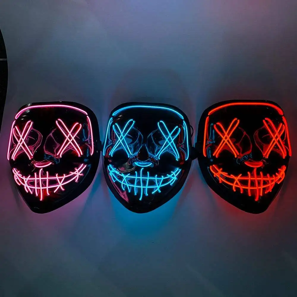 Wholesale Halloween Decoration Light Up DJ Party Neon Glowing EL Wire Rave LED Party Masquerade Mask