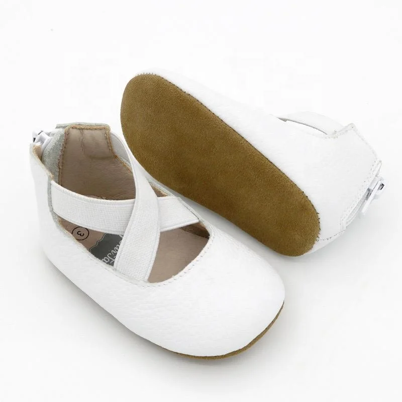 High Quality Elastic Band Rubber Sole Kids Ballet Flats Genuine Leather Shoes For Baby Girls