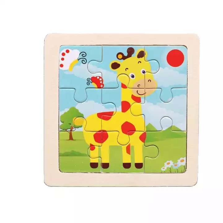 2024 9pc Kids Wooden Montessori Rectangular Double-sided Animal Puzzle Early Education Game 3d Iq Wooden Puzzles