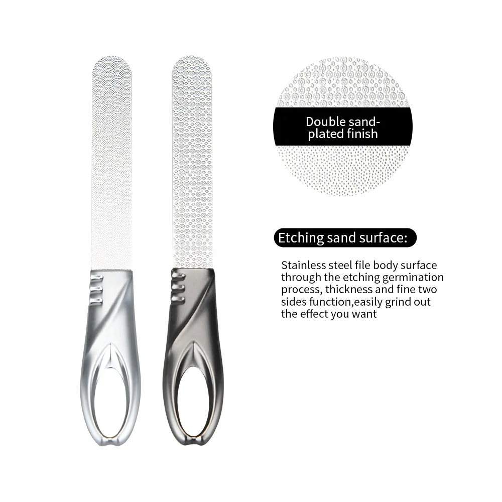 Leather Case Double Sided Non Slip Handle Grit Fingernail File Easily Grinding Stainless Steel Nail Files