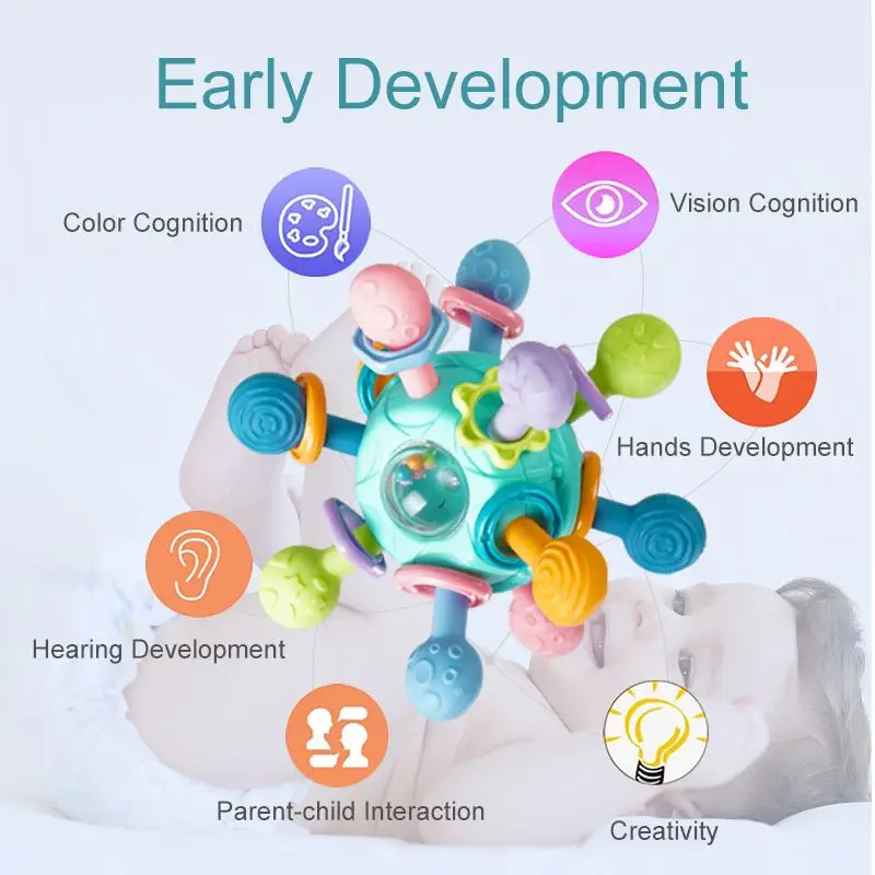 Baby Puzzle Manhattan Silicone Atom Ball Baby Teething Soft Tooth Glue Hand Scratch ball baby teether kids Sensory toys