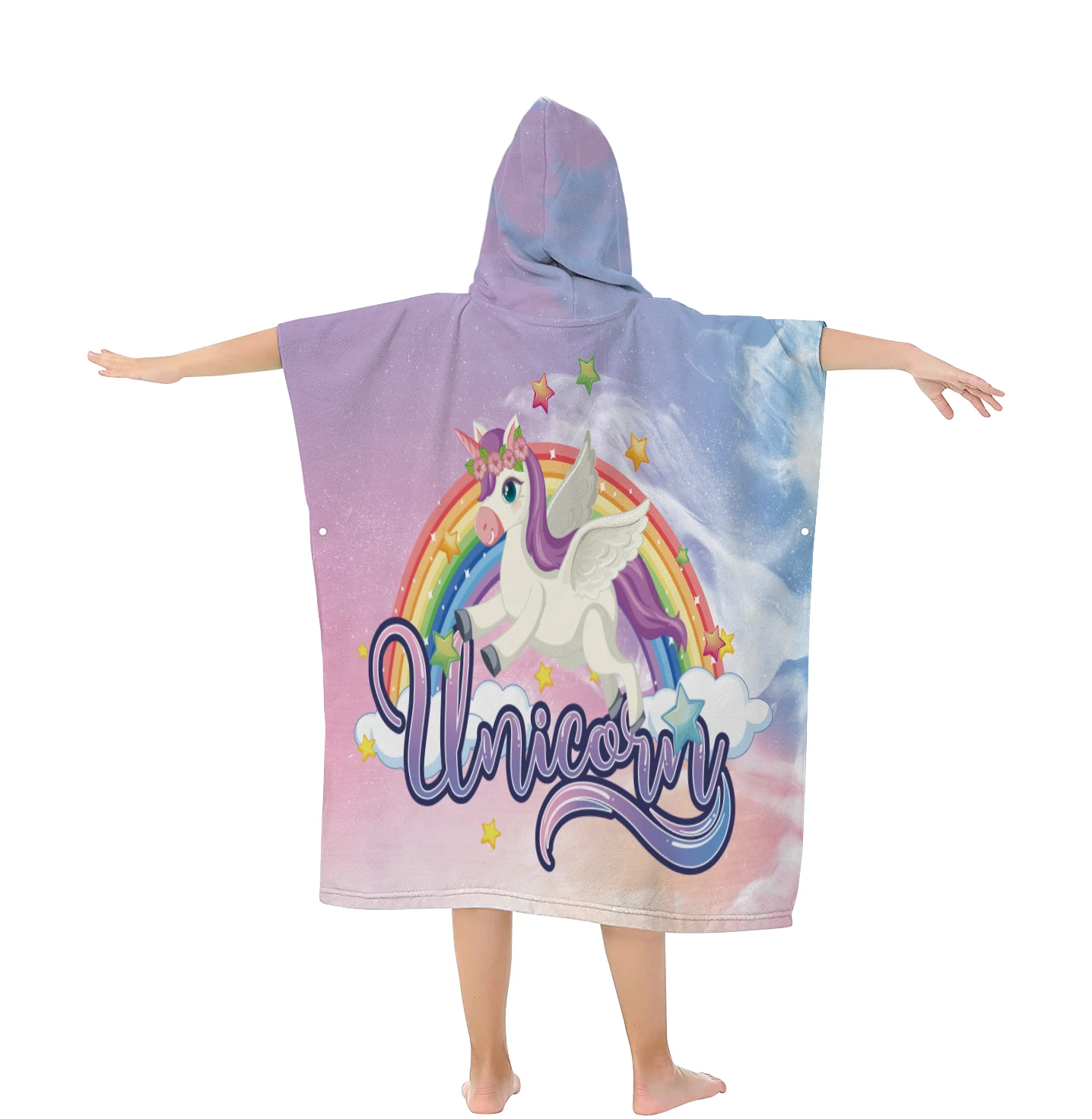 Custom Made Unicorn Pattern Kids Shower Bath Hooded Beach Towels Robe Surf Poncho Towel for children