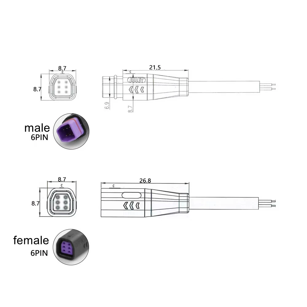 Julet singal extension cable 6pins ebike JUNLEI special shaped extension wire 6pin with male female connector