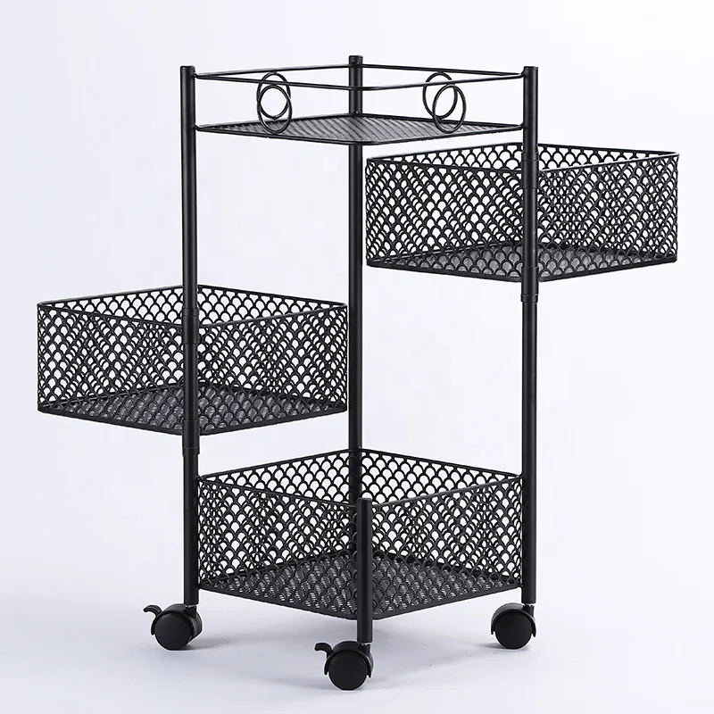 Kitchen Household Multilayer Floor Square Rotating Trolley 3 Tier Kitchen Storage Basket