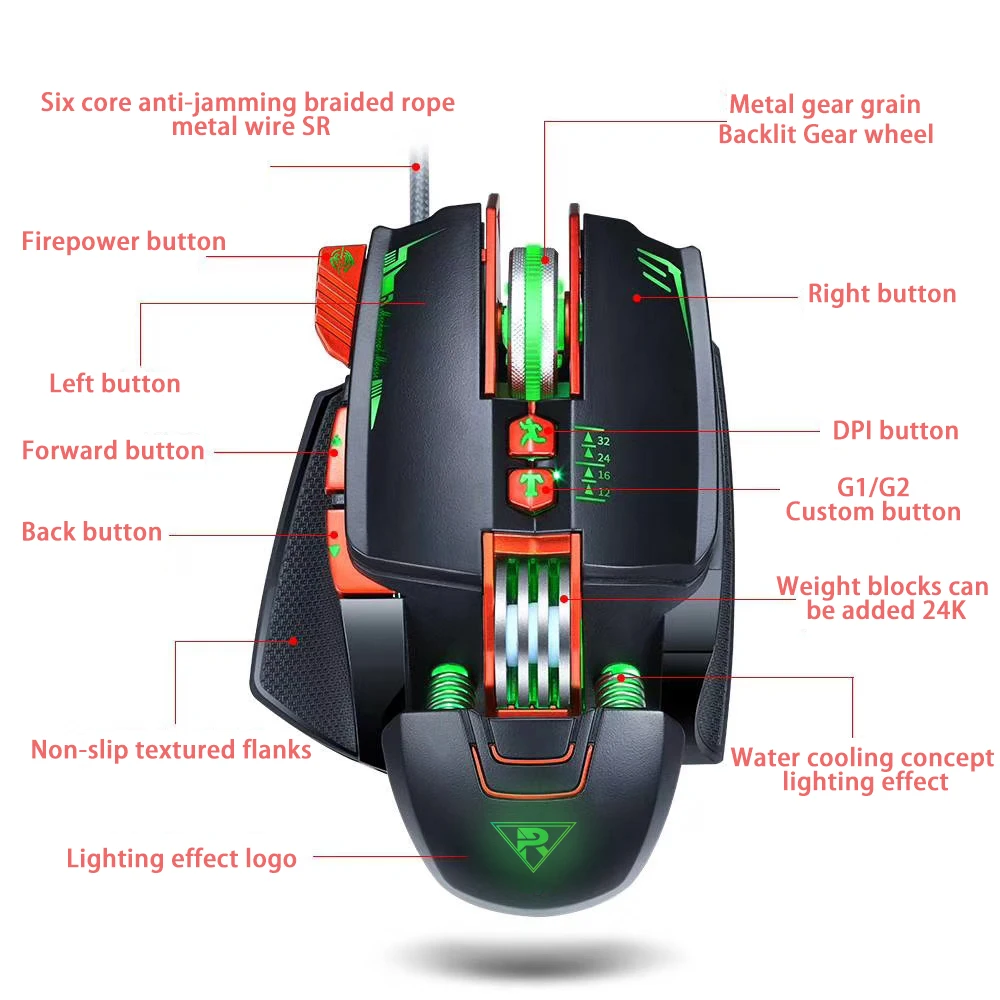 Индивидуальная светодиодная игровая мышь проводная RGB программируемая Механическая