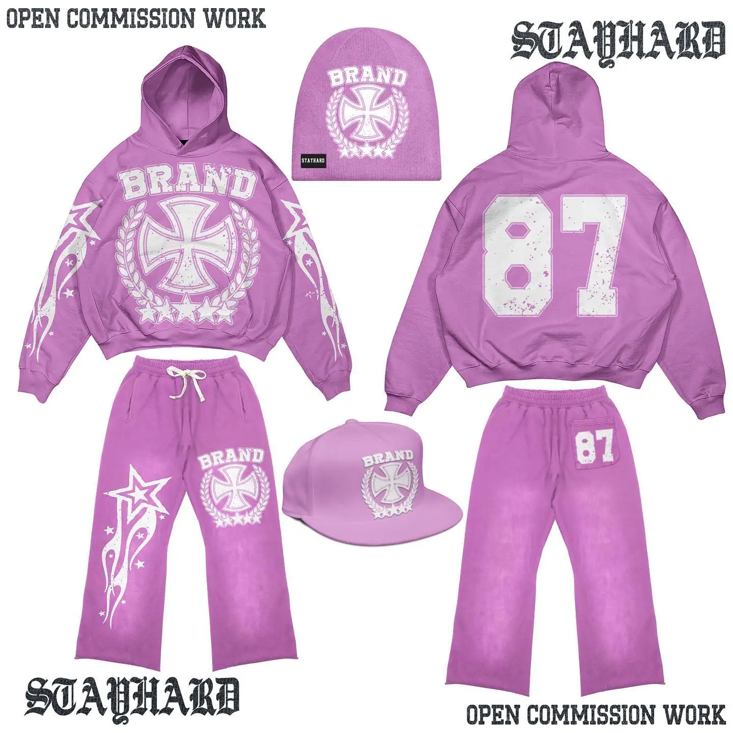 Custom puff print Men Sets Jersey-lined Oversized fit GRAPHIC Fleece Hoodie Joggers Tracksuit Set