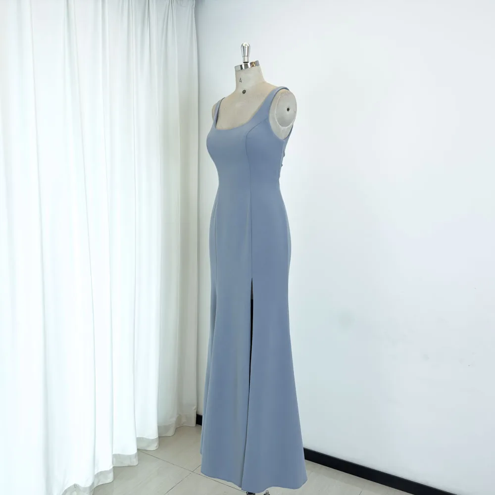 TEENYEE Modest Crepe Mermaid blush Pink Bridesmaids Dresses Royal Blue Corset Bridesmaid Dresses With Slit Mermaid